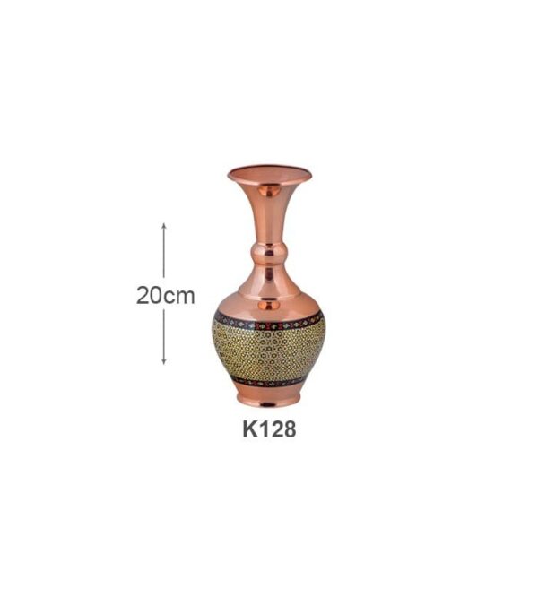 خرید گلدان گوی دار مس و خاتم کاری اصفهان تولید صنایع دستی آقاجانی کد K128