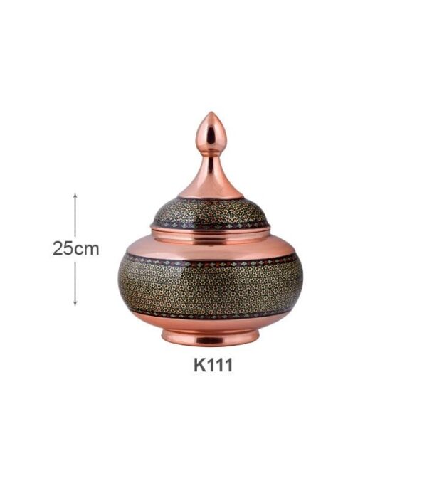 خرید قندان مس و خاتم کاری اصفهان تولید صنایع دستی آقاجانی کد k111 با ارسال رایگان